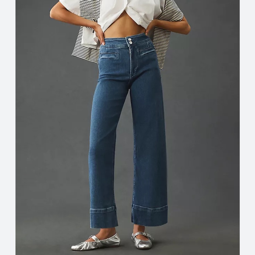 Pilcro Wide-Leg Flare Jeans in Dark Blue